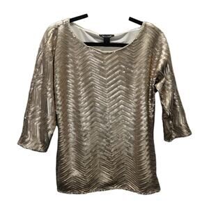 White House Black Market Silver Gold Chevron Sequin Dolman Top Womens Medium